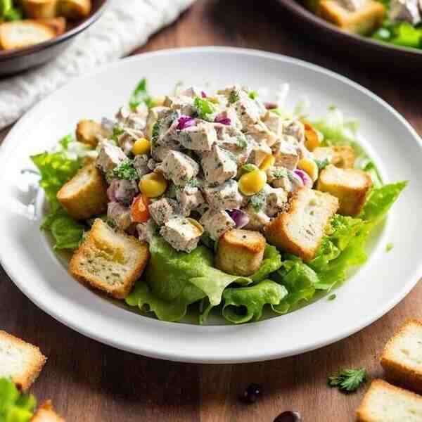 Куриный салат на чесночных гренках